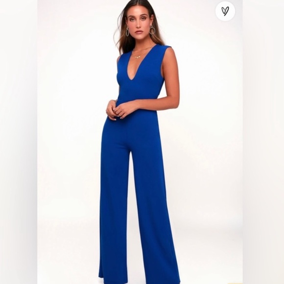 Lulus Pants - Thinking Out Loud Royal Blue Backless Jumpsuit